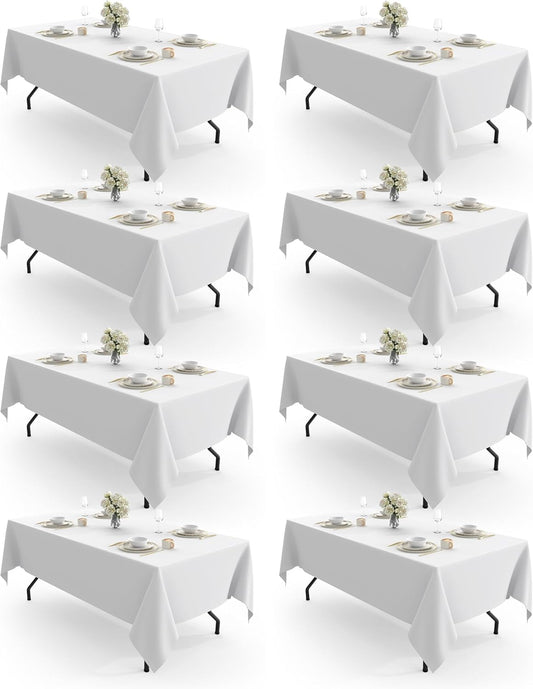 Rectangle Table Cloth 60" X 84" – 8 Packs, Durable Polyester Tablecloth Offers Reusable & Washable Protection, Ideal for Outdoor Party, Picnic, Wedding, Banquet and Birthday, White