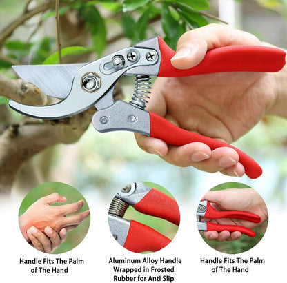 Pruning Shears, Gardening Scissors, Pruners for Gardening, Garden Grass Clippers Hand Hedge Shears, Heavy Duty Garden Tools(Red)