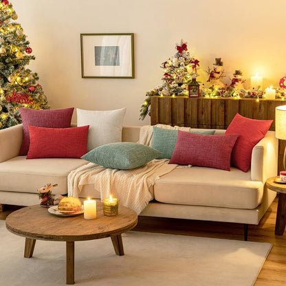 Set of 2 Sage Green Decorative Linen Burlap Pillow Covers for Farmhouse Boho Style, 16x16 Inch Accent Pillowcases for Sofa, Car, Couch, and Bedroom Decor