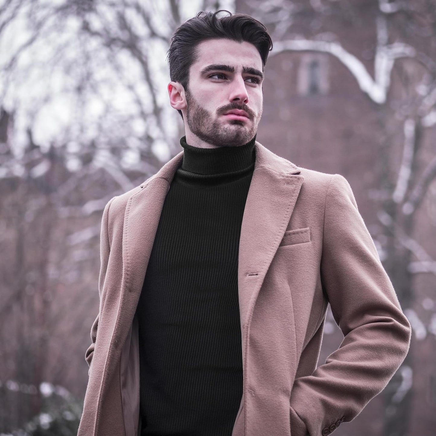 Men'S Ribbed Turtleneck Slim Fit Pullover Casual Long Sleeves Basic Top
