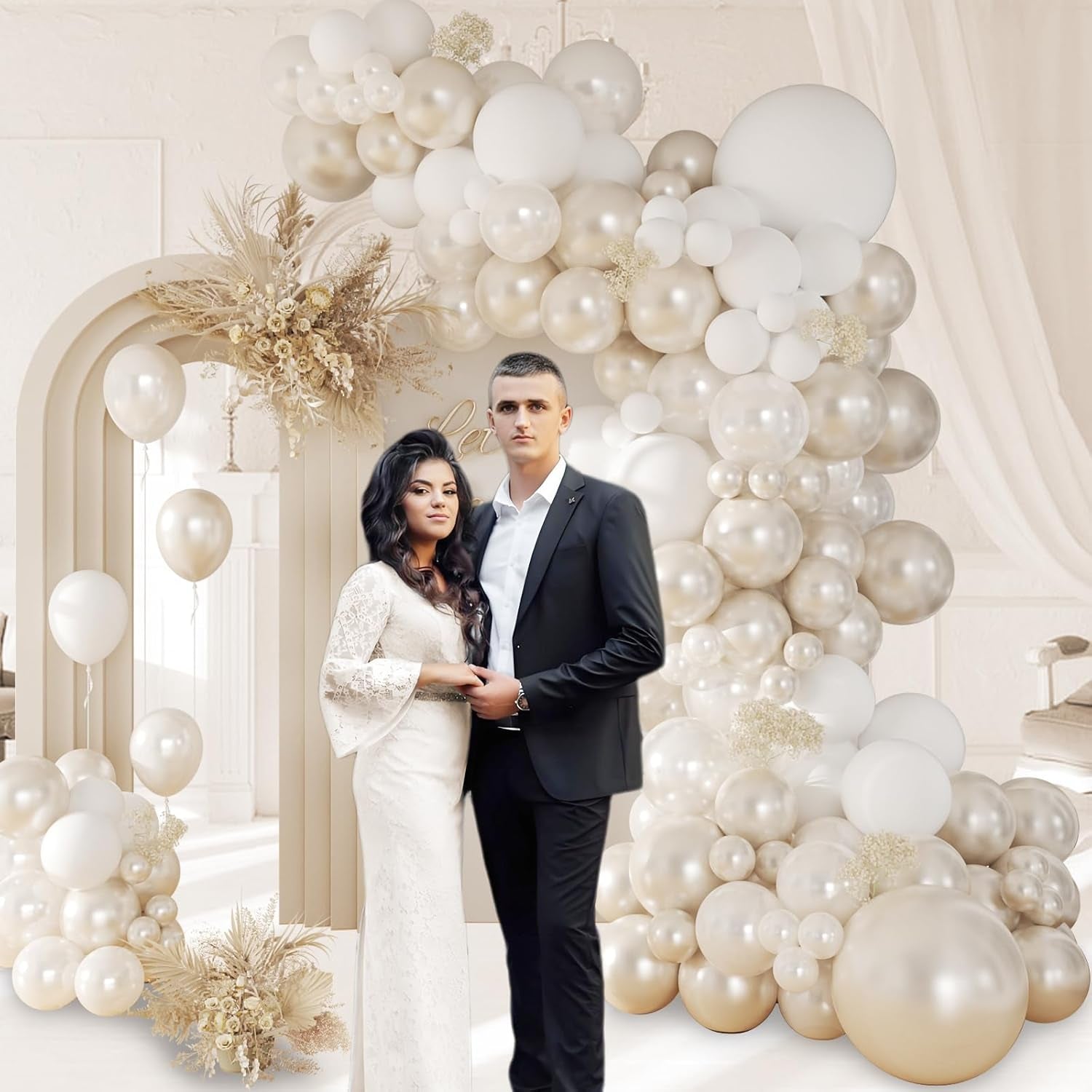 106Pcs Double Stuffed Pearl White Balloons, White Pearl Balloons for Engagement Bridal Shower Wedding Party Decorations