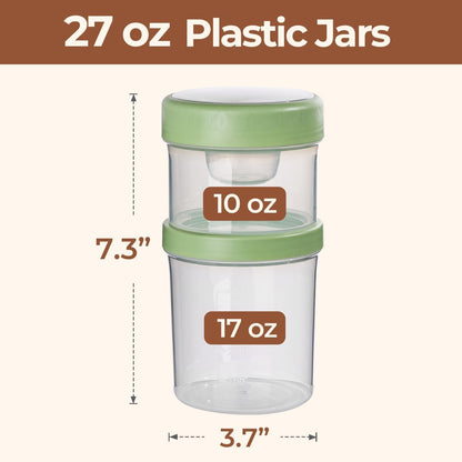 2 Pack Overnight Oats Containers with Lids 27 Oz, Plastic Yogurt Parfait Cups with Folding Spoons to Go, Dual-Layer Chia Pudding Jars Reusable with Granola Holder for Snack, Meal Prep, Sala