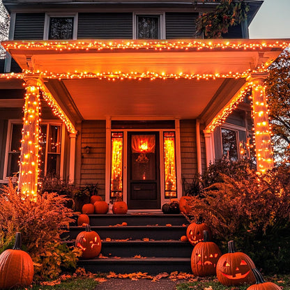 250 LED Orange String Lights, 91.5Ft Orange Halloween Lights Outdoor Waterproof, 8 Lighting Modes Connectable Halloween Tree Light for Yard Patio Party Holiday Decorations