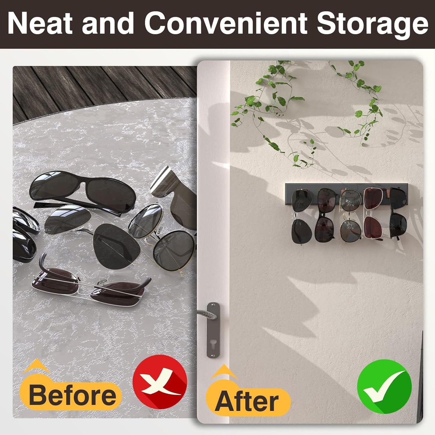 3 Pack Sunglass Organizer, Wall Mounted Sunglasses Organizer, Wooden Glasses Holder Sunglass Holder, Sunglasses Rack for Hanging Your Multiple Eyeglasses, for Wall, Home Decor(Dark Grey)