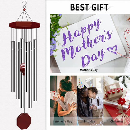 Wind Chimes for Outside, Wind Chimes Outdoor Deep Tone with 6 Metal Tubes and Hook, Memorial Windchimes Home Outdoor Decor for Garden, Patio, Yard
