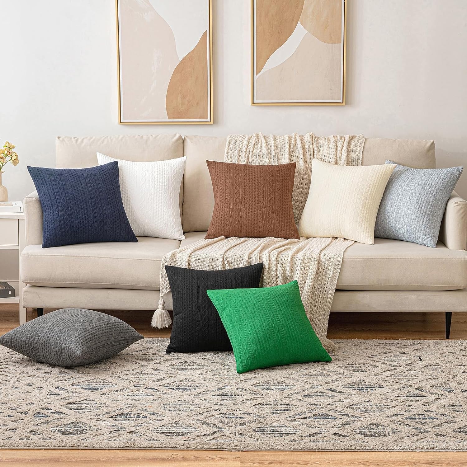 Decorative Throw Pillow Covers Set of 2 Super Soft Modern Stretchy Embossed Patterned Cushion Covers for Farmhouse Couch Sofa Livingroom Bed,Navy Blue 18X18 Inch