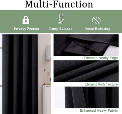 Total Black Blackout Curtains 63 Inch Length 2 Panels for Bedroom Living Room, Solid Thermal Insulated Soundproof Energy Saving Grommet Widow Treatment Curtain Blackout Drapes, 40"Wx63"L, Black