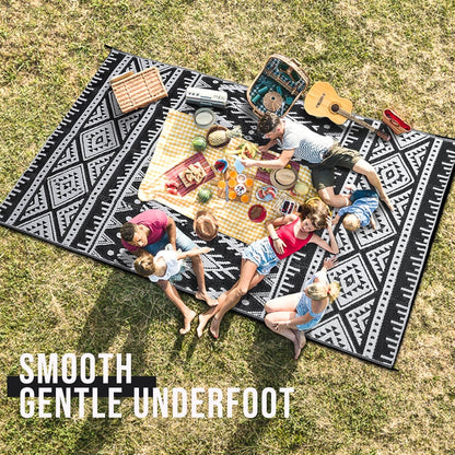 Outdoor Rug Waterproof 5X8 Ft, Reversible Outdoor Plastic Straw Rug, Boho Patio Rug, Indoor Outdoor Carpet, RV Mat outside for Patio, Camp, Picnic, Balcony, Deck, Backyard, Black & White