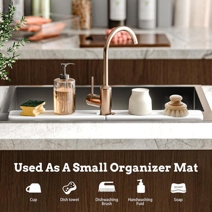 Faucet Mat Kitchen Sink 23.6" Long Diatomite Water Absorbing Stone Quick Drying Tray Sink Splash Guard for Bathroom Kitchen Counter Vanity Sink Organizer, Stone Drying Mat for Kitchen Counte