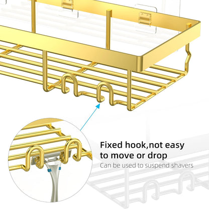 3-Pack Shower Caddy Basket Shelf with Soap Holder, No Drilling Traceless Adhesive Shower Wall Shelves, Rustproof Gold Bathroom Shower Storage Organizer