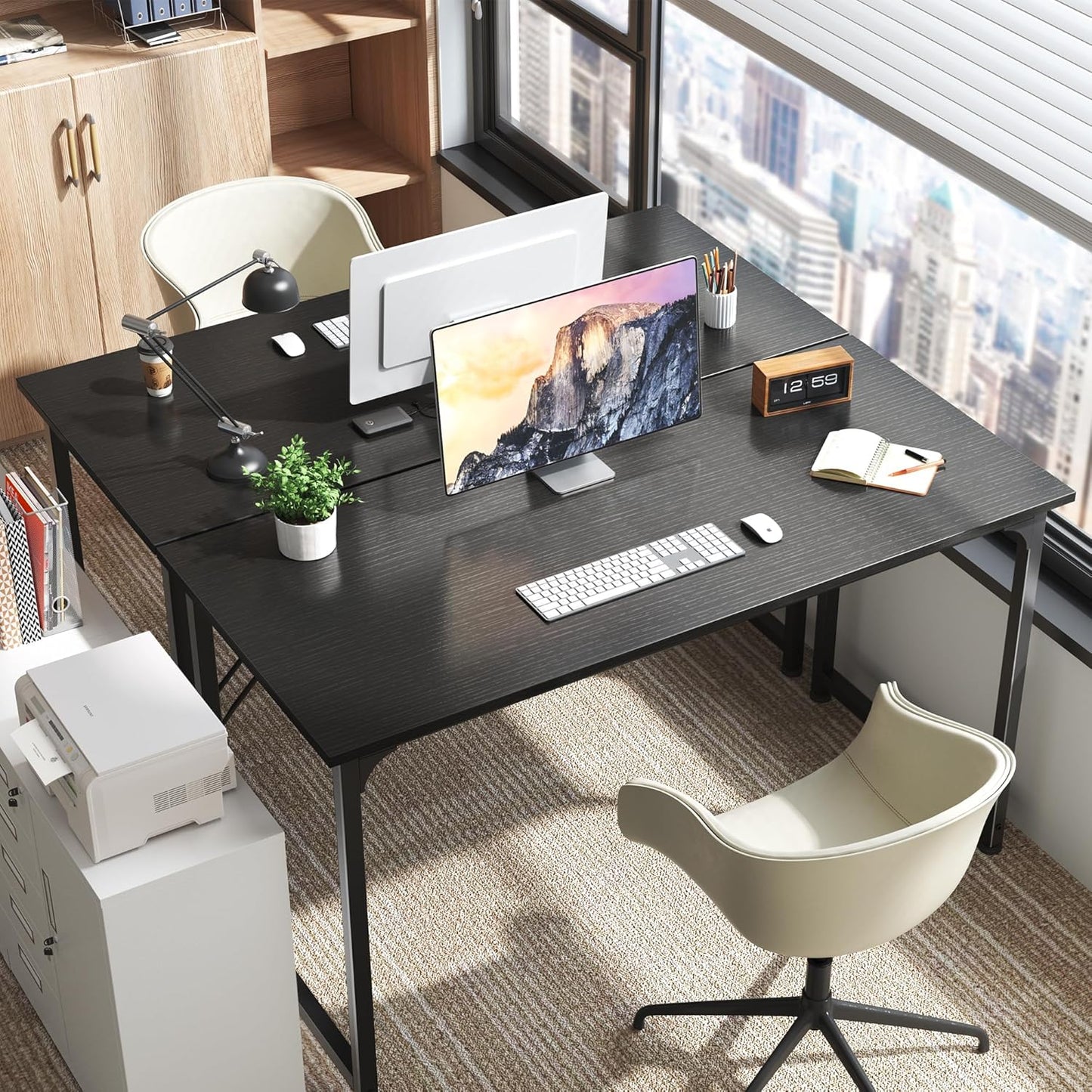 55-Inch Modern Home Office Desk with Sturdy Metal Frame, Ideal for Gaming and Writing, Black Finish