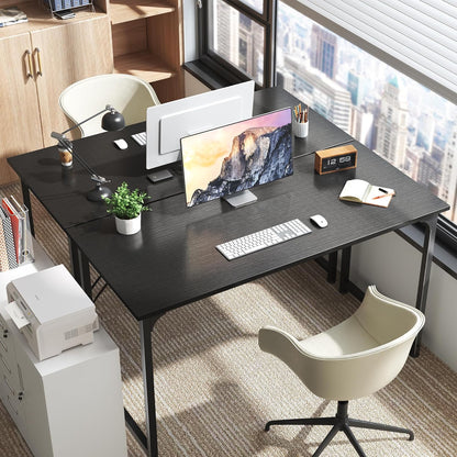 55-Inch Modern Home Office Desk with Sturdy Metal Frame, Ideal for Gaming and Writing, Black Finish