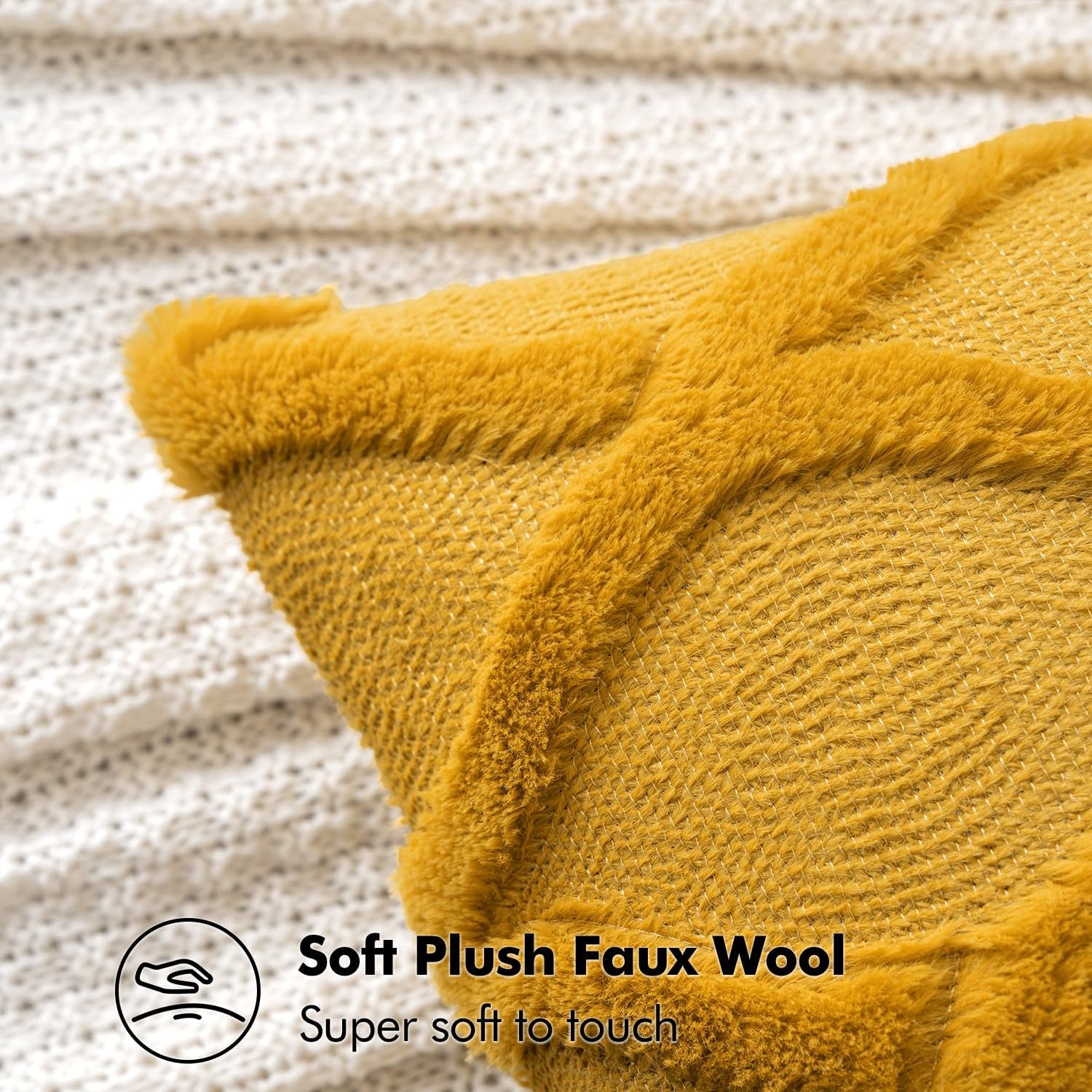 Spring Decorative Throw Pillow Covers Mustard Yellow 18X18 Inch Set of 2, Soft Plush Faux Wool Couch Cushion Covers Farmhouse Throw Pillows for Couch Bed Sofa Living Room