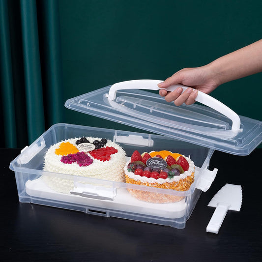 Plastic Cake and Cupcake Carrier Holder, Large Portable Storage Container for Storing 12 Cupcakes or 1 Large Cake, White
