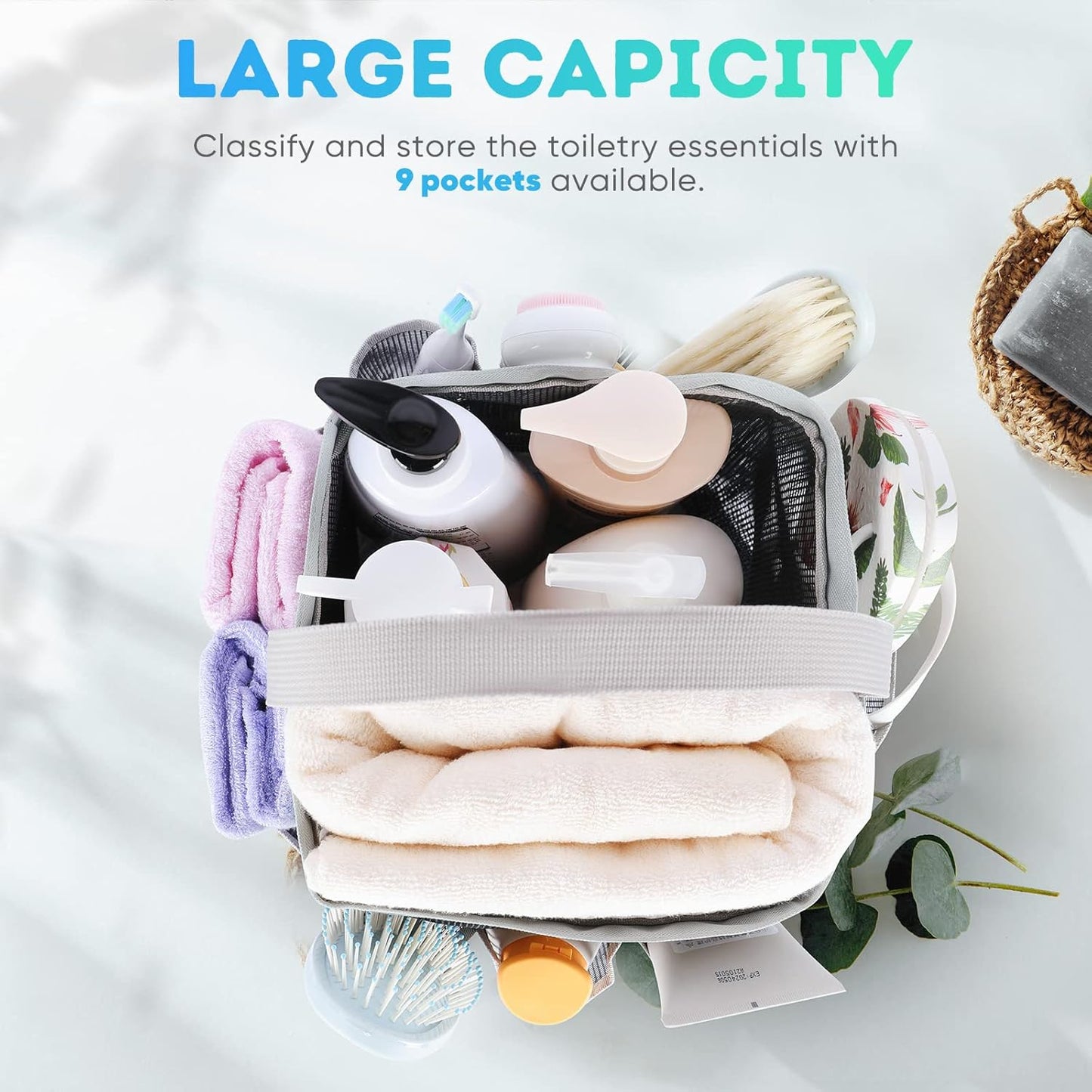 2 Pack Mesh Shower Caddy Portable for College Dorm Room Essentials, Shower Caddy Dorm with 8-Pocket Large Capacity,Shower Bag for Beach,Swimming,Gym