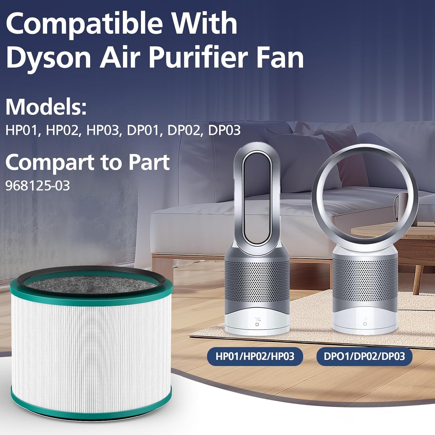2-Pack HP01 HP02 HEPA Filter Compatible with Dyson Pure Hot Cool Link HP01 HP02 & Dyson Pure Cool Link Desk Fan DP01 DP02, Compare to Part # 968125-03