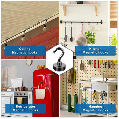 Black Magnetic Hooks, 28Lbs Strong Magnetic Hooks Heavy Duty 12Pack,Fridge Magnets, 18Pcs Refrigerator Magnets Strong Fridge Magnets for Whiteboard