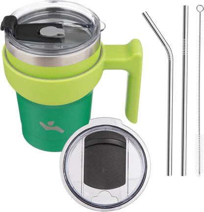 10 Oz Tumbler with Handle and 2 Straw 2 Lid, Insulated Water Bottle Stainless Steel Vacuum Cup Reusable Travel Mug,Matcha Green