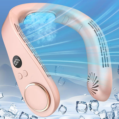 Neck AC Air Conditioner,Personal Cooling Neck Fan,Headphone Neck Fans That Blow Cold Air,Small Tiny Cooler Fan around Your Neck,Cordless Noiseless Long Life Breeze Unit for Travel,Outdoor,Sports Pink