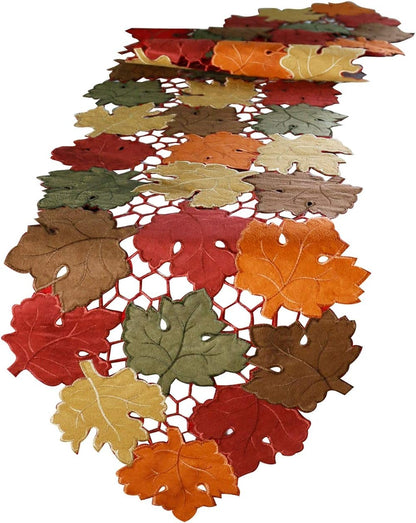 Fall Thanksgiving Table Runners, Fall Decorations for Home, 13Inch X 54Inch Embroidered Maple Leaves Table Runner for Harvest, Autumn Farmhouse Decorations for Home Settings, Machine Washable.