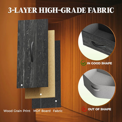 63-Inch Charcoal Black Wood Grain Dresser with 10 Fabric Drawers - Versatile Storage Solution for Bedroom and Living Room, Accommodates 55 to 70 Inch TVs