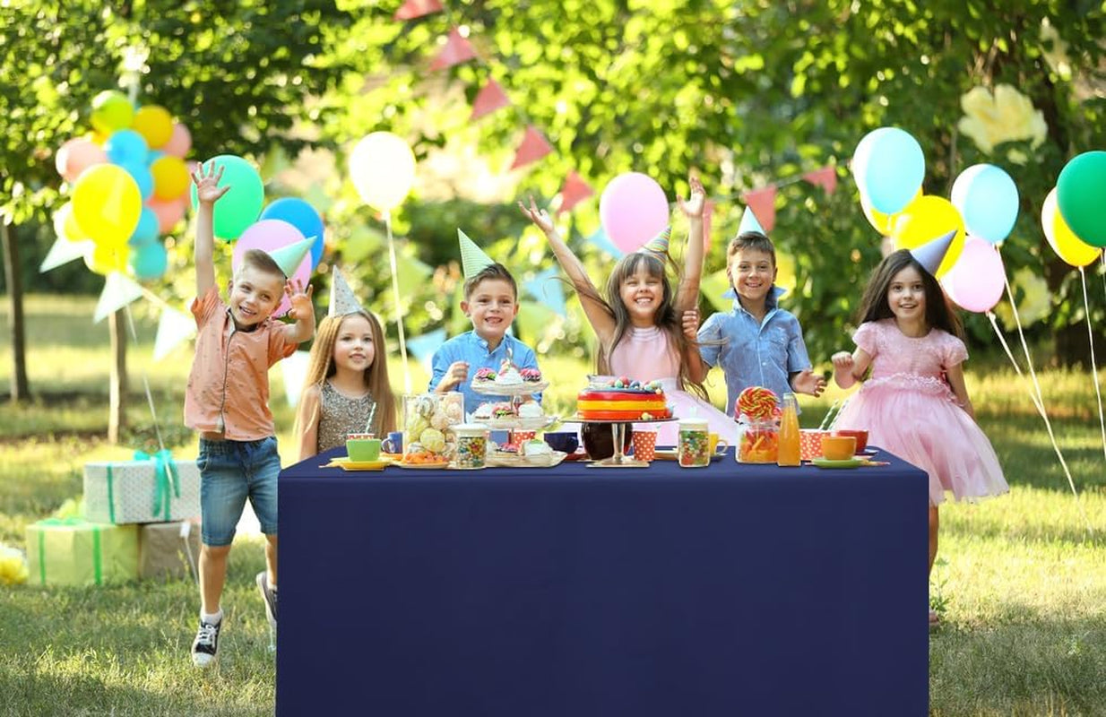 2 Packs Rectangle Fitted Tablecloth, 6 Foot Washable Fabric Table Cloth, Waterproof Polyester Table Cover for Party, Trade Show, Outdoor and Indoor (Navy Blue, 30" X 72")
