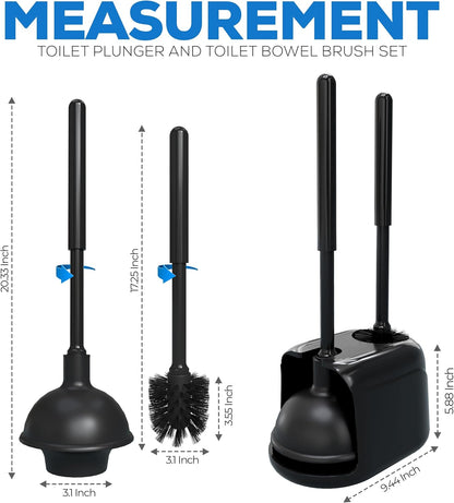 Toilet Plunger and Brush Set with Holder for Deep Cleaning, Includes Toilet Bowl Brush and Plunger for Effective Bathroom Cleaning (Pack of 1, Black)