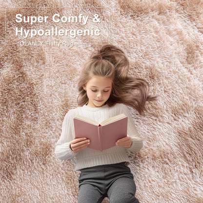 Area Rugs for Living Room Bedroom, Machine Washable 2X3 Feet Soft Fluffy Shaggy Bedside Rug, Indoor Floor Carpet for Kids Girls and Boys, Dorms Nursery Room, Home Decor Aesthetic, Beige Tie-Dye