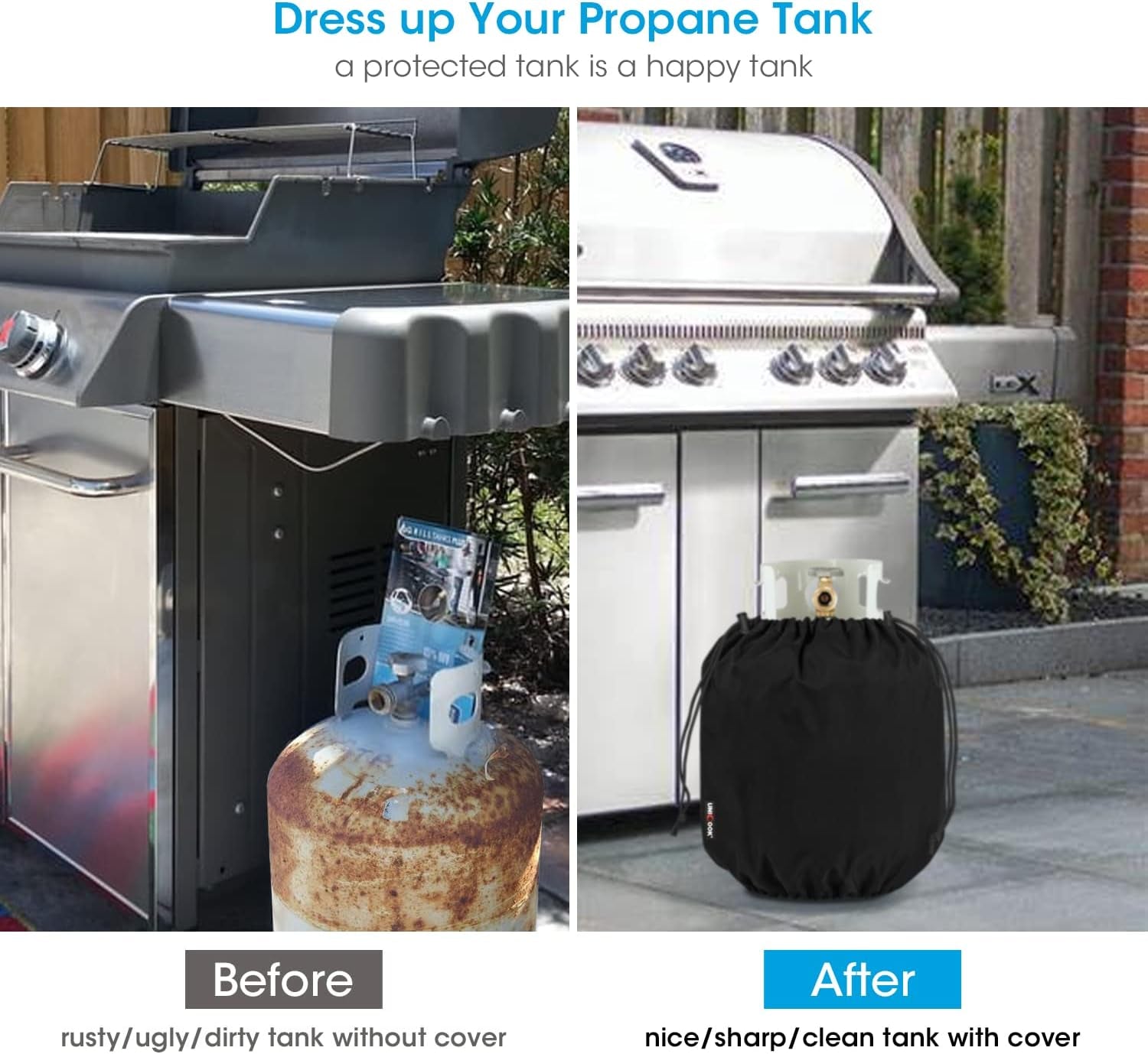 Propane Tank Cover 20Lb, Outdoor Heavy Duty Waterproof Gas Tank Cylinder Cover with Adjustable Drawstrings, Dress up Your Gas Grill, Fits Standard 20Lb Cylinder, Black