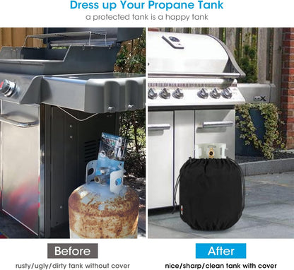 Propane Tank Cover 20Lb, Outdoor Heavy Duty Waterproof Gas Tank Cylinder Cover with Adjustable Drawstrings, Dress up Your Gas Grill, Fits Standard 20Lb Cylinder, Black