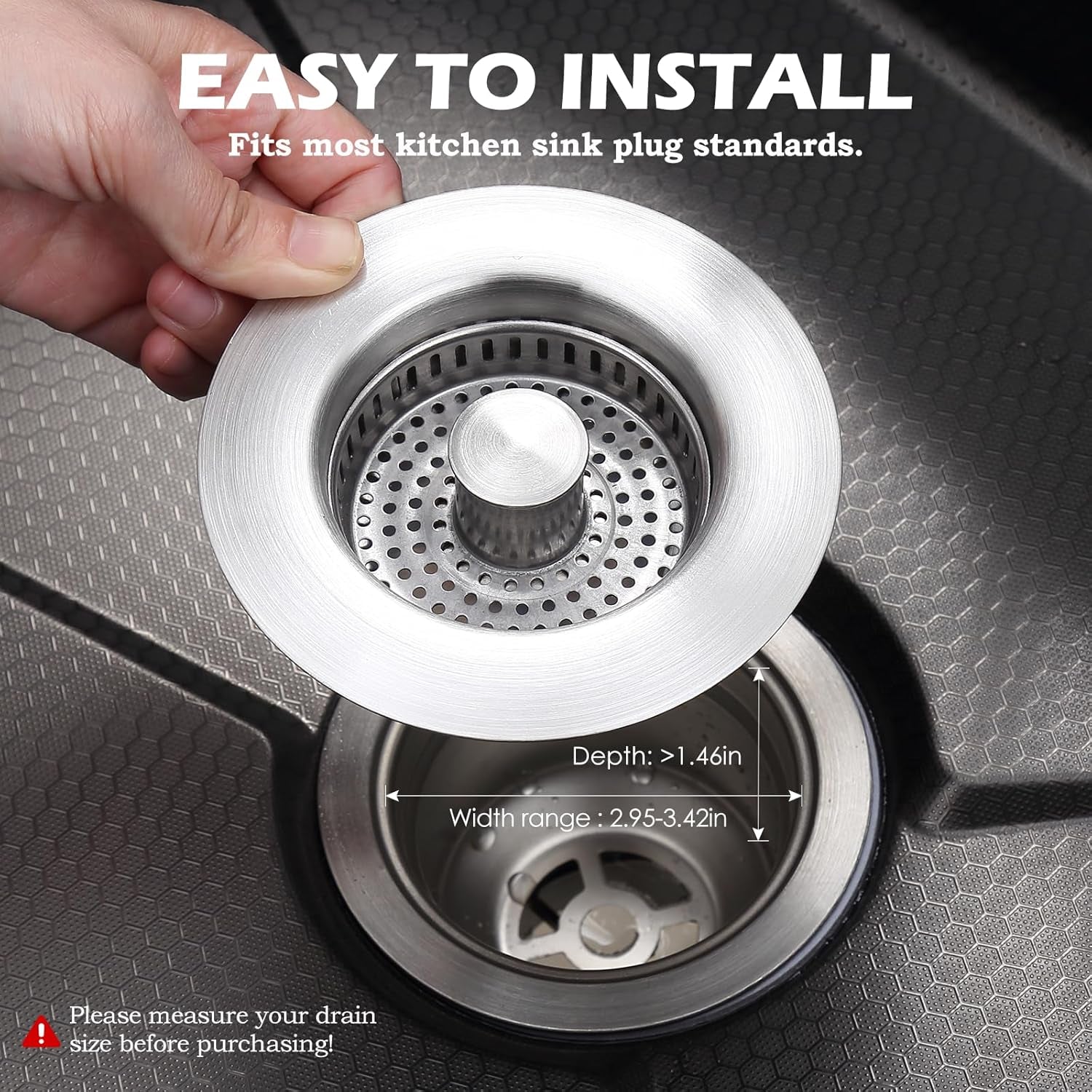 2 Pack Kitchen Sink Drain Strainer, 3 in 1 Sink Stopper Fits US Standard 3-1/2" Drains Sink Strainer with 304 Stainless Steel Pop Ups Anti-Blocking Anti-Rust High Temperature Resistant