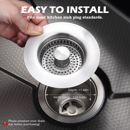 2 Pack Kitchen Sink Drain Strainer, 3 in 1 Sink Stopper Fits US Standard 3-1/2" Drains Sink Strainer with 304 Stainless Steel Pop Ups Anti-Blocking Anti-Rust High Temperature Resistant