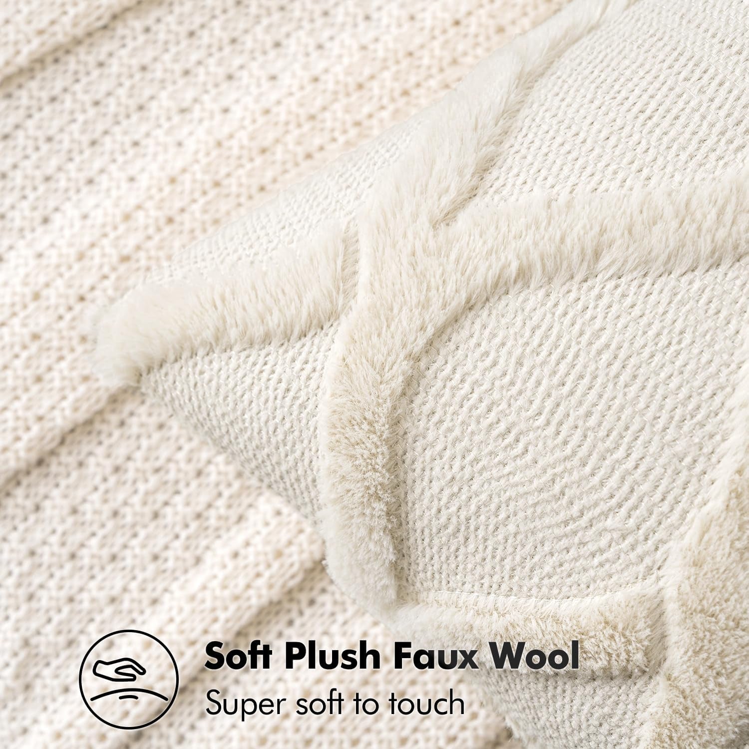 Spring Decorative Throw Pillow Covers Beige 18X18 Inch Set of 2, Soft Plush Faux Wool Couch Cushion Covers Farmhouse Throw Pillows for Couch Bed Sofa Living Room