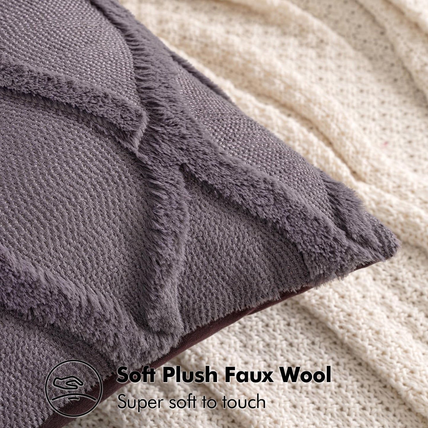 Decorative Throw Pillow Covers Blue Purple 18X18 Inch Set of 2, Soft Plush Faux Wool Couch Cushion Covers Farmhouse Throw Pillows for Couch Bed Sofa Living Room