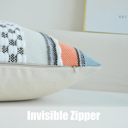 Pack of 2 Boho Throw Pillow Covers Accent Striped Pillowcovers Farmhouse Decorative Cushion Case Home Decor 18 X 18 Inch Orange Blue