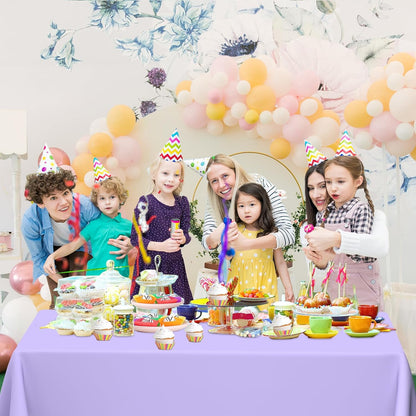 4 Pack Light Purple Rectangular Plastic Tablecloths, Pastel Purple Disposable Table Covers 54" X 108" for Birthday, BBQ, Bridal Shower, Engagement Wedding, Picnic Parties and 8 Ft Table Use