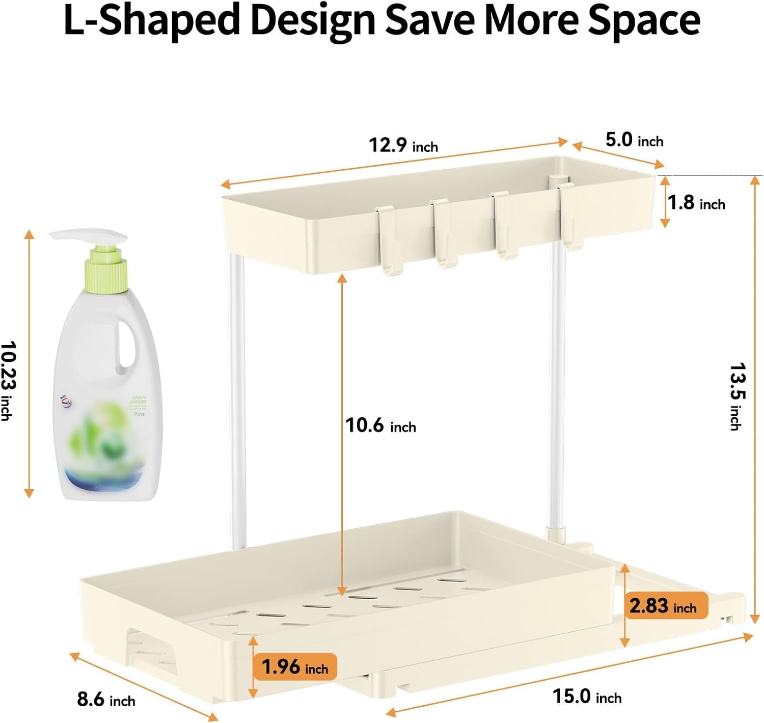 2 Pack under Sink Organizers and Storage, L-Shape Beige under Bathroom Kitchen Sink Organizer with Drawer for under Sink Storage Organizer