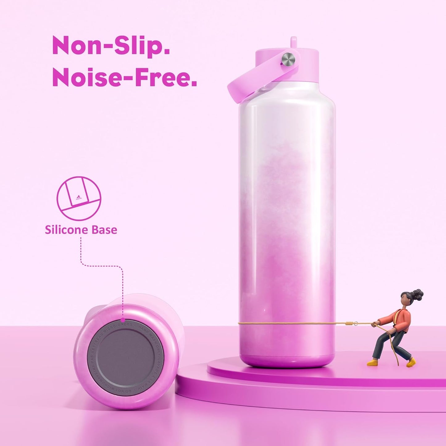 24 Oz Double Walled Water Bottle for Women: Leakproof, Cup Holder Friendly, Standard Mouth, Top Handle, Insulated Stainless Steel Flask for Student, Teacher, Nurse, Commuter, Bag, Home (Cloudy Rose)