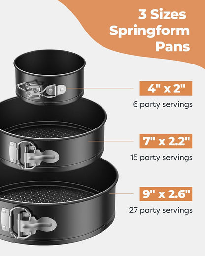 Cake Pan Set of 3, Nonstick Springform Pans with Removable Bottom, 4, 7, 9 Inch round Cheesecake Baking Pans with 50 Pcs Parchment Paper Liners