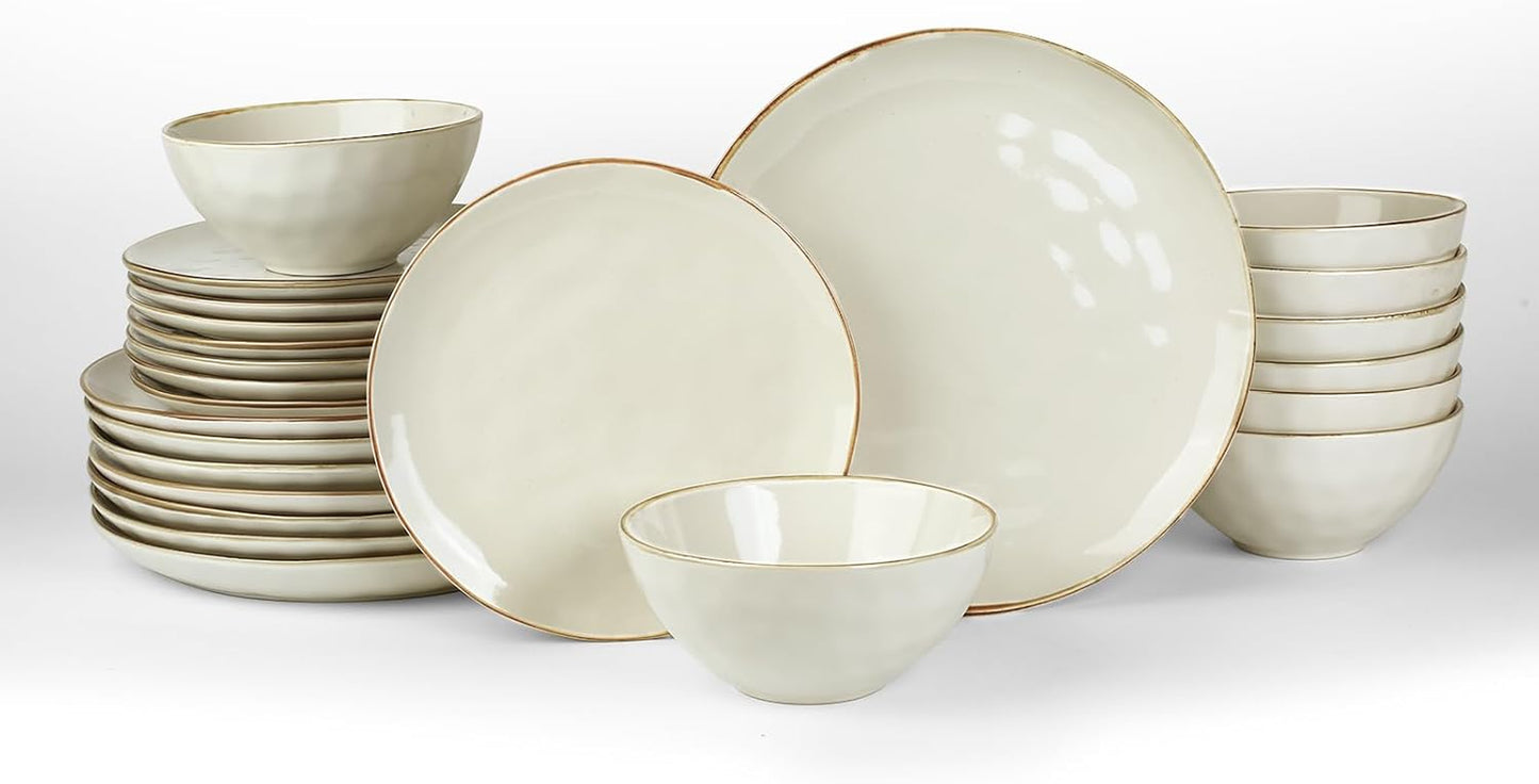 12-Piece Ocean Round Dinnerware Set for 4, Reactive Glaze, Microwave and Dishwasher Safe, Scratch Resistant, Cappuccino White