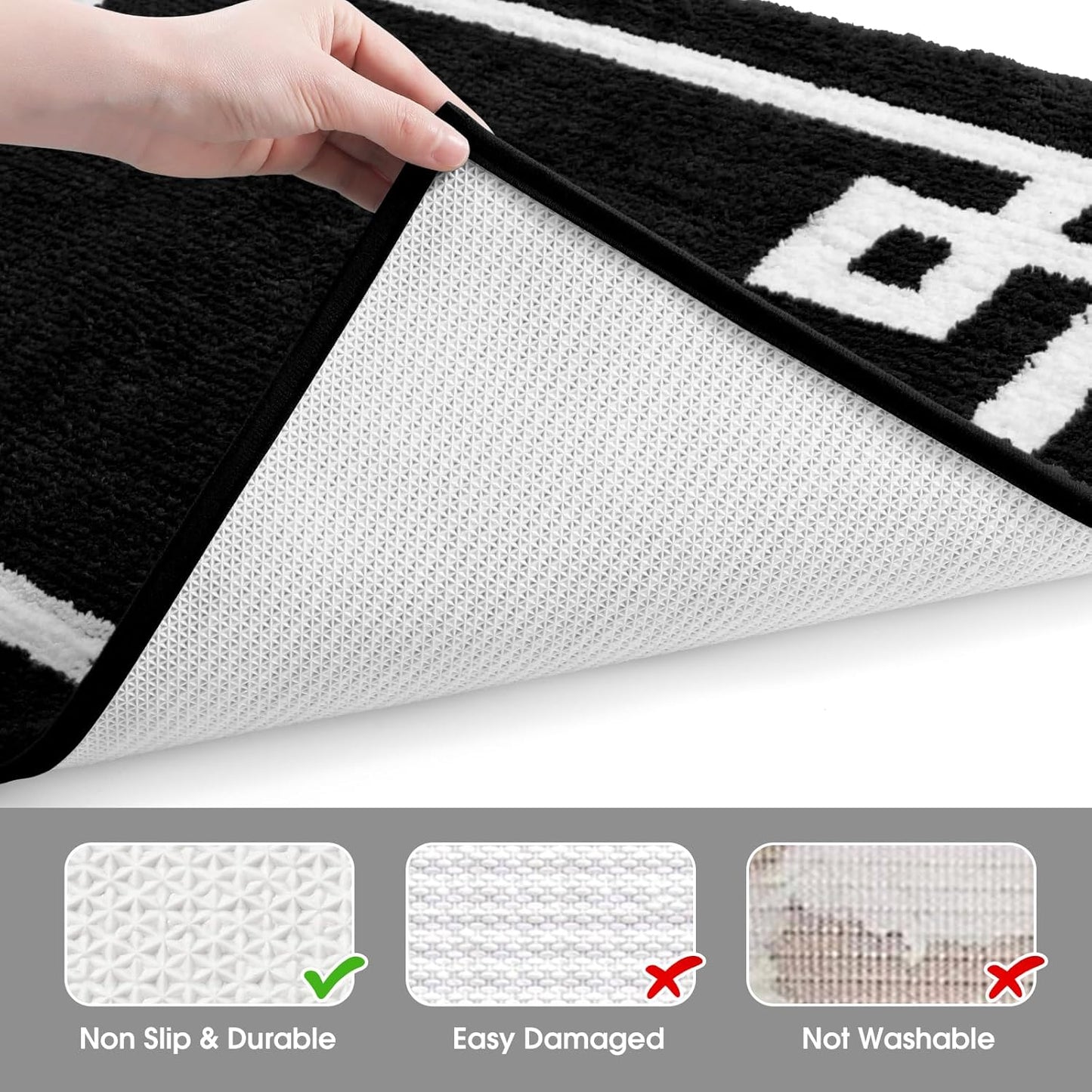 Bathroom Rugs Sets 2 Piece, Soft and Water Absorbent Microfiber Carpet, Non-Slip Washable Bath Mats (20"X32"+16"X24", Black and White)