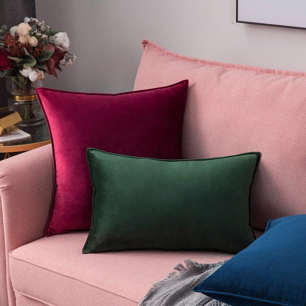 Pack of 2 Christmas Decorative Velvet Throw Pillow Cover Soft Army Green Pillow Cover Solid Square Cushion Case for Winter Sofa Bedroom Car 18X 18 Inch 45X 45Cm