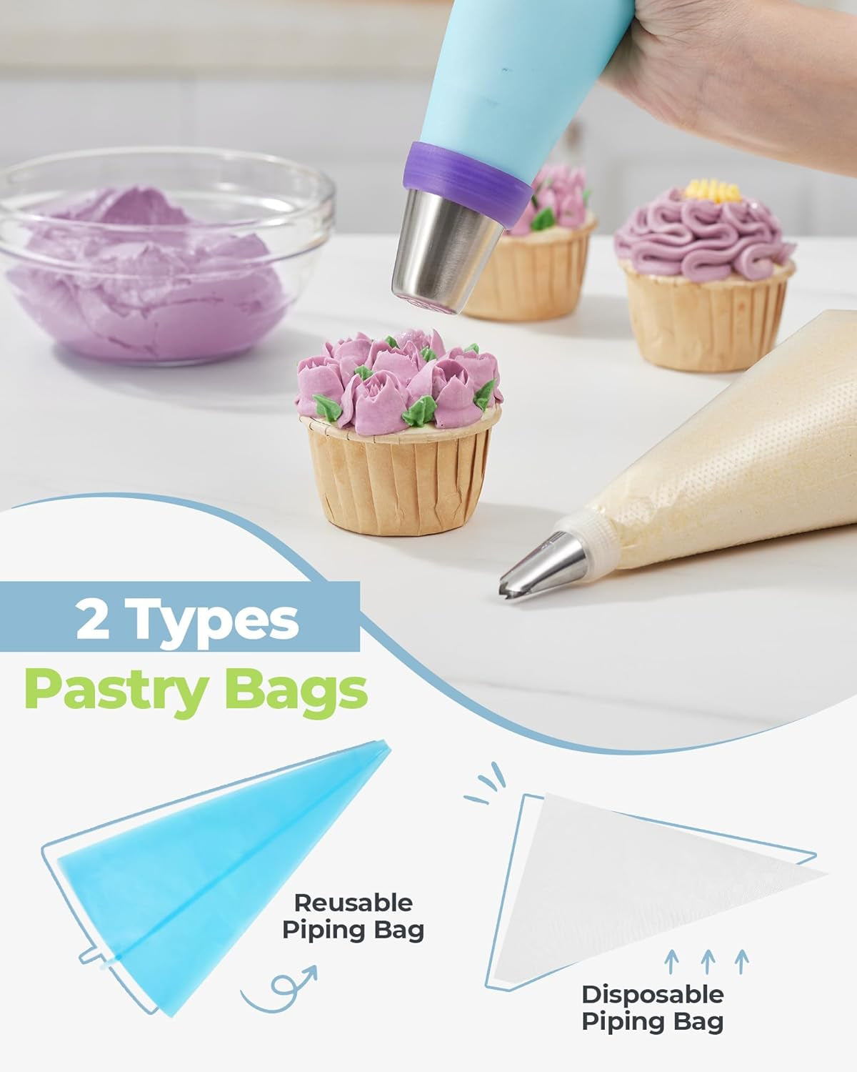 48Pcs Russian Piping Tips Set, Piping Bags and Tips Set with 12 Russian Tips, 2 Icing Tips, 30+1 Pastry Bags, 3 Couplers for Cake Decorating, Cupcake, Cookie, Baking