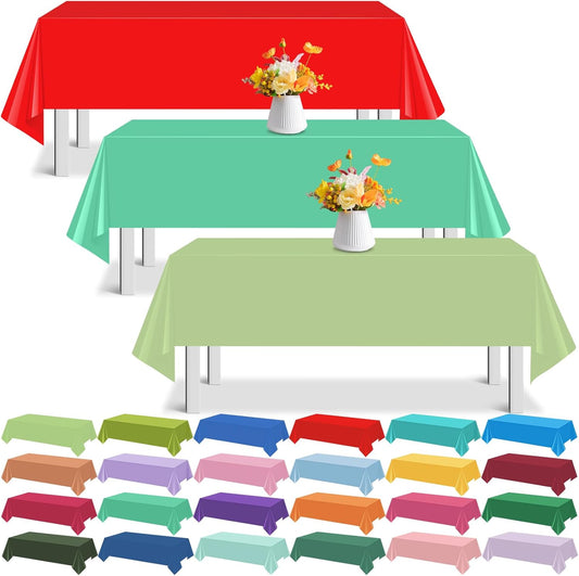 24Pcs 54 X 72 Inch Assorted Color Disposable Plastic Tablecloths,Rainbow Rectangle Tablecloth Colorful Disposable Table Cover for Fiesta Wedding Birthday Picnic Party Decorations and Supplies
