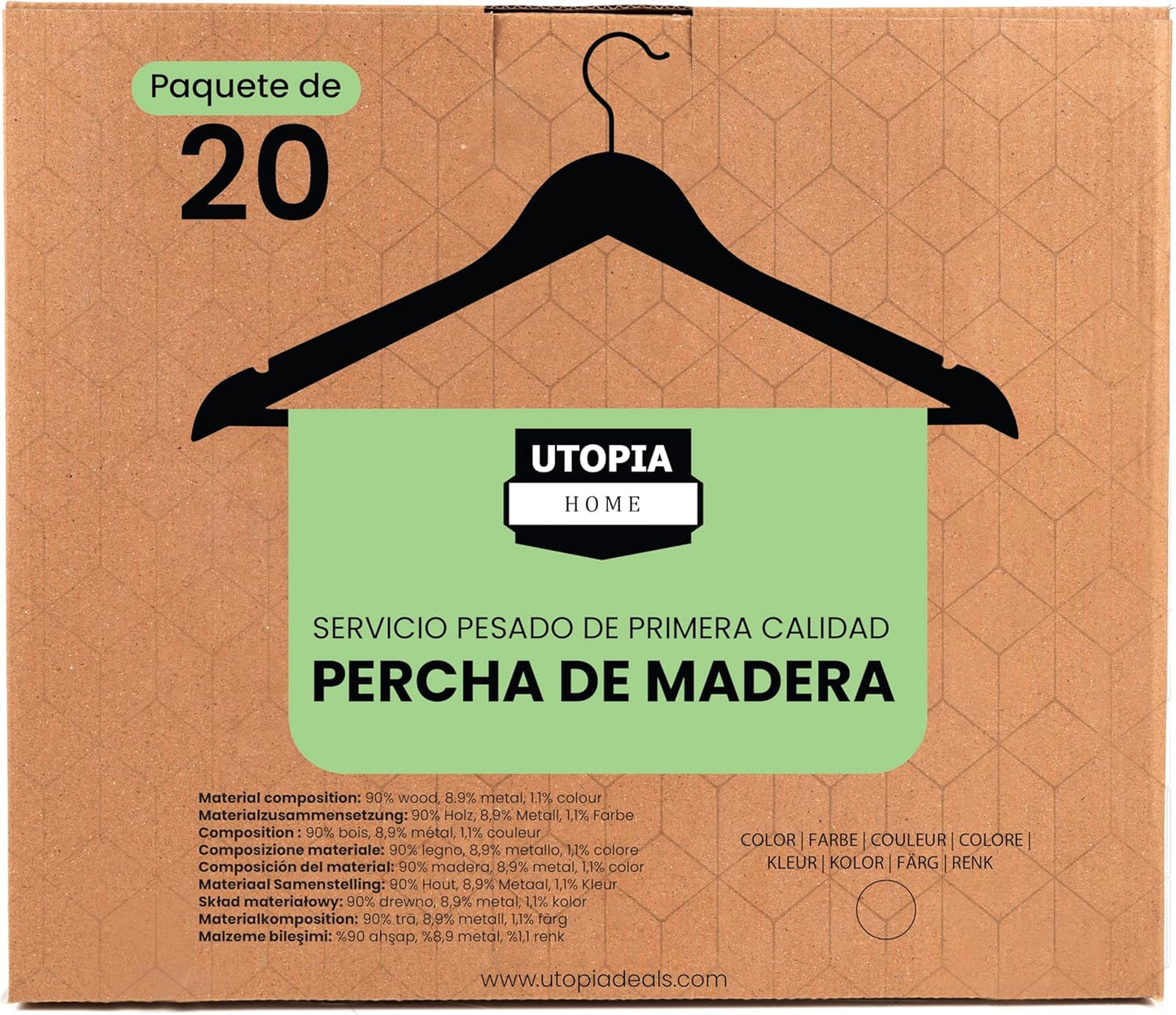 Premium Wooden Hangers 20 Pack - Durable & Slim Coat Hanger - Suit Hanger with 360-Degree Rotatable Hook - Wood Hangers with Shoulder Grooves (Natural Color)