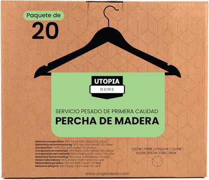 Premium Wooden Hangers 20 Pack - Durable & Slim Coat Hanger - Suit Hanger with 360-Degree Rotatable Hook - Wood Hangers with Shoulder Grooves (Natural Color)