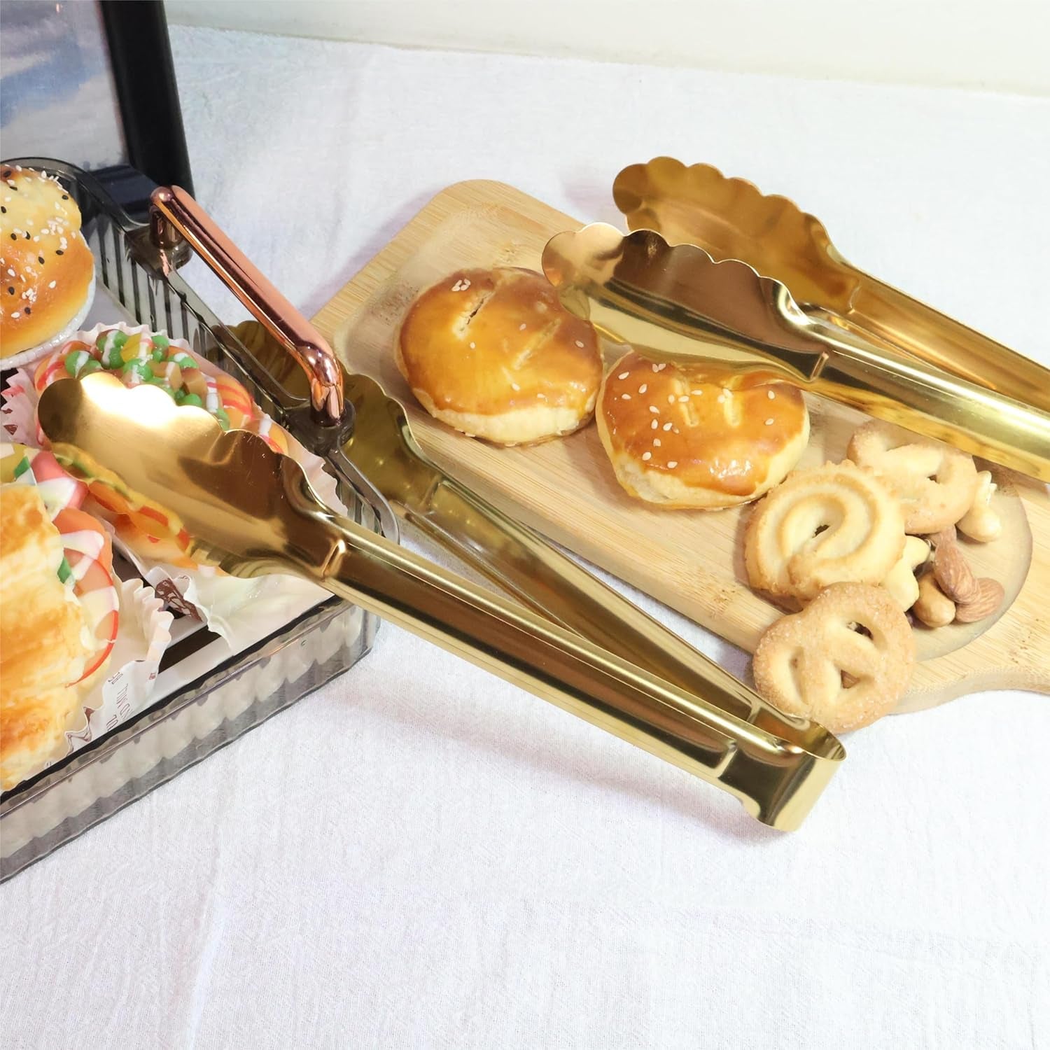 2 Pack 9 Inch Serving Tongs,Gold Salad Buffet Tongs,Stainless Steel Serving Utensils