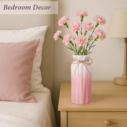 Gradient Pink Ceramic Bow Vase, Flower Vases Minimalism Style for Modern Home Decor, Decorative Vase for Living Room, Coffee Table, Office, Bookshelf and Farmhouse Table