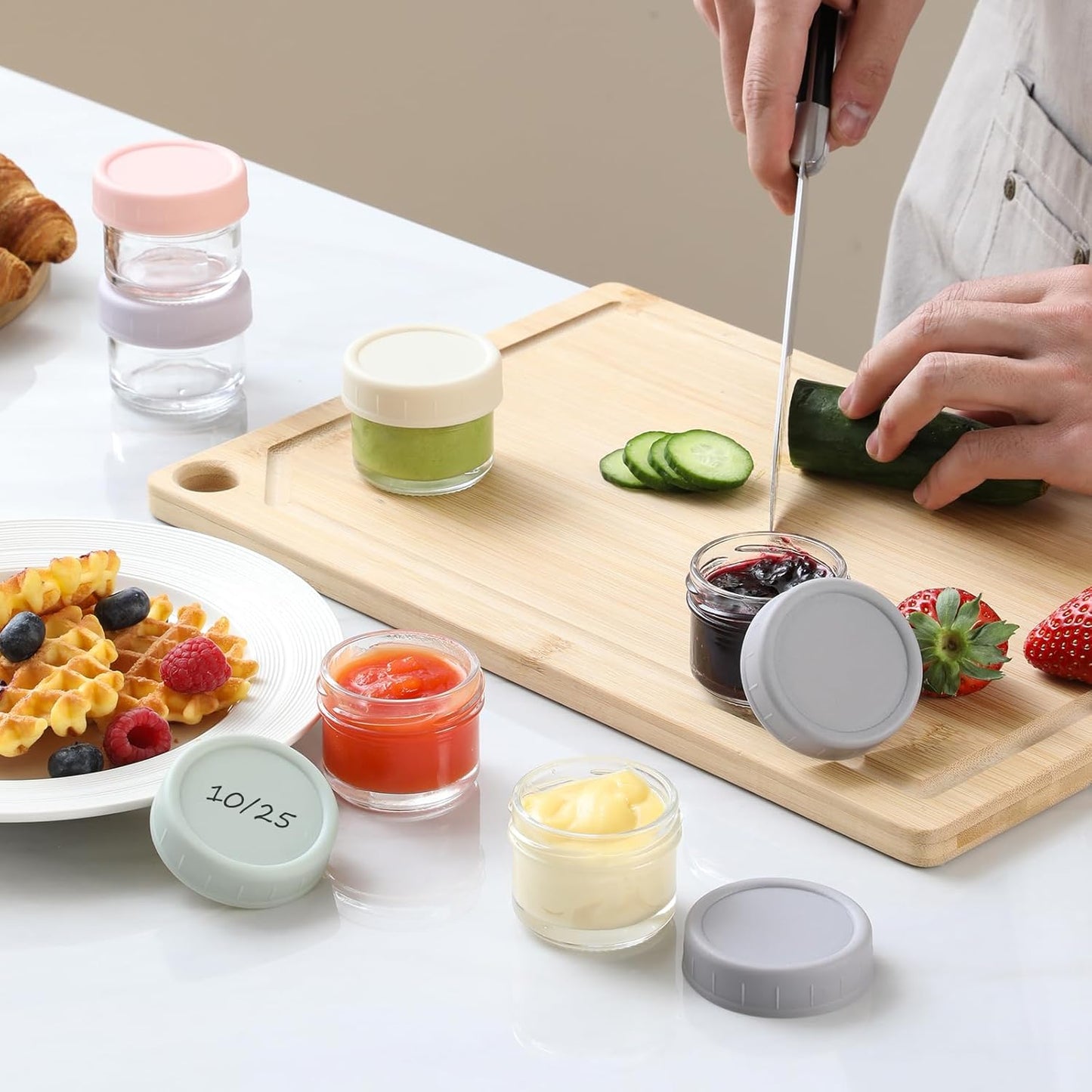 [6 Pack] Salad Dressing Container to Go, 1.7 Oz Glass Small Condiment Container with Lids, Dipping Sauce Cups Set, Leakproof Reusable Sauce Containers for Lunch Box Work Trip.