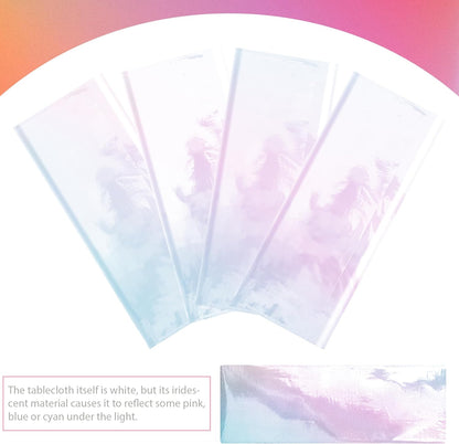 Set of 4 White Iridescent Disposable Tablecloths - 40 x 108 inches - Shiny Holographic Plastic Covers for Party, Wedding, and Banquet Decor